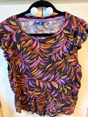 Democracy Women's Black Tank Top with Purple and Orange Leaf Print